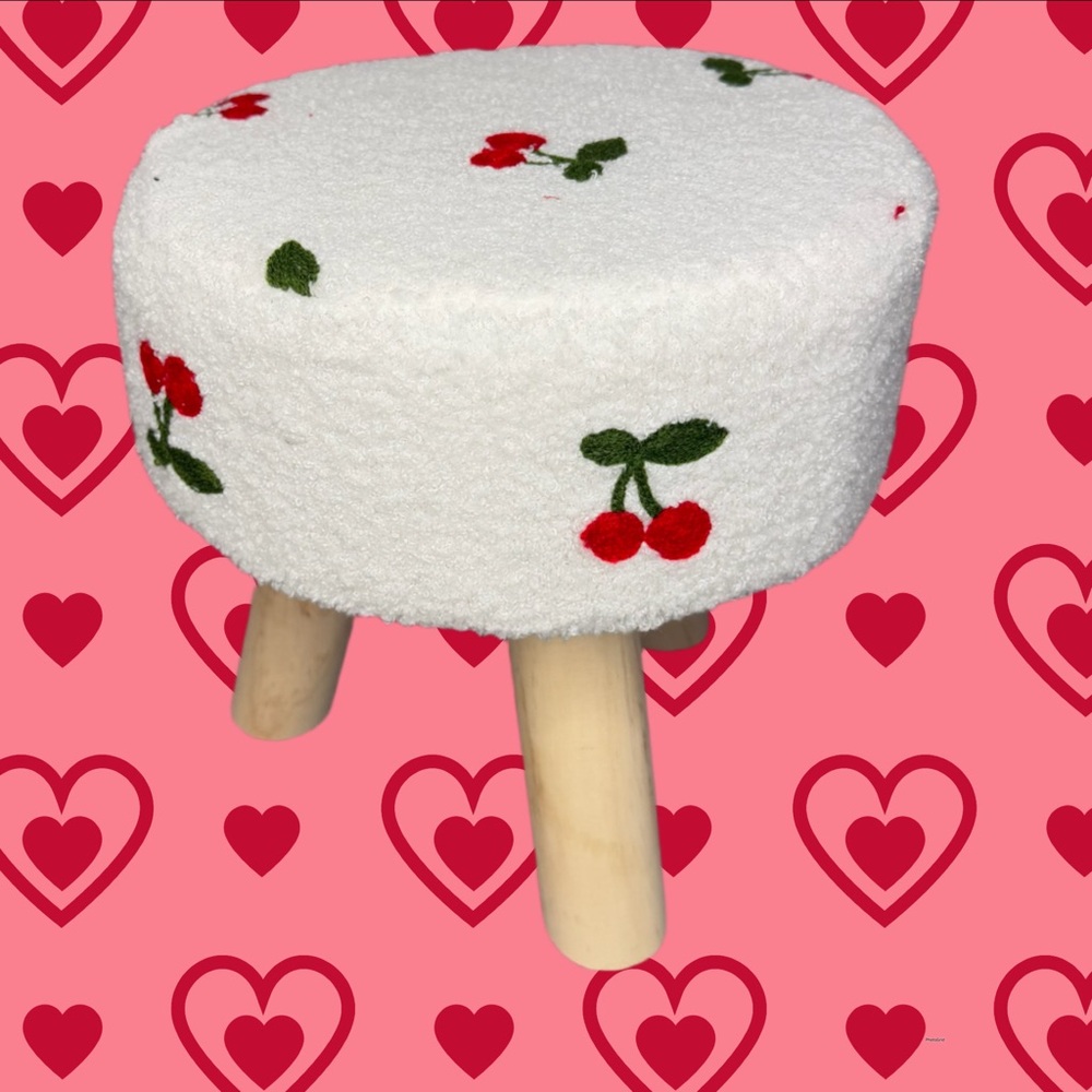 Nwt cherry stool soft plush Sherpa lined stool seat fruit cherry print